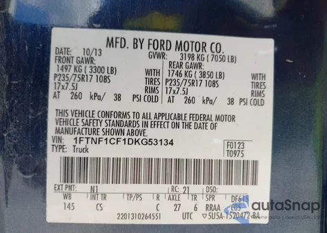 2013 Ford F-150 Xl из США, поврежденный, VIN 1FTNF1CF1DKG53134